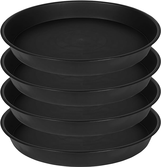 4 Pack of 20 21 inch Plant Saucer Round, Deep Plant Saucers for Pots, Heavy Duty Plastic Plant Drip Tray for Indoors Outdoor, Bird Bath Bowls, Plant Trays for Planter 19-22" (21 inch, Black)
