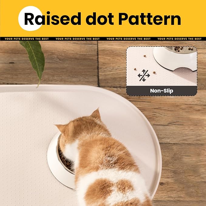 Dog Food Mat,1/2 Inch Raised Edges Cat Feeding Mat,BPA-Free Silicone Pet Mats for Floor Waterproof,Rubber Placemats for Food and Water Bowls(Natural Tan,18.9"x11.8")