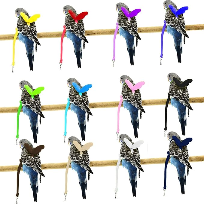 Dnoifne Pet Parrot Bird Harness and Leash, Adjustable Training Design Anti-Bite, Bird Nylon Rope with Cute Wing for Parrots, Suitable for Scarlet, Keck, Mini Macaw and Same Size Birds (Black)
