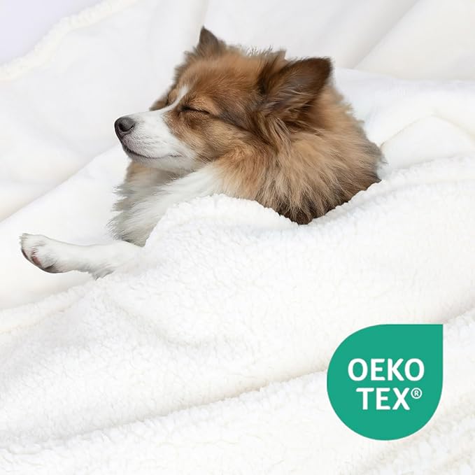 Waterproof Dog Blanket for Medium Dogs - Reversible Washable Pet Blanket, Soft Sherpa Fleece Furniture Protector, Cat Throw Bed Couch, Cream, 30"x40"