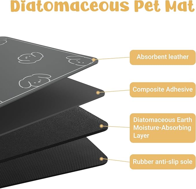 Dog Food Mat, Diatom Ooze Cat Water Mats Non Slip for Floors Waterproof and Water Absorption, Easy to Clean-Dog (15.5" H*23.5" L)
