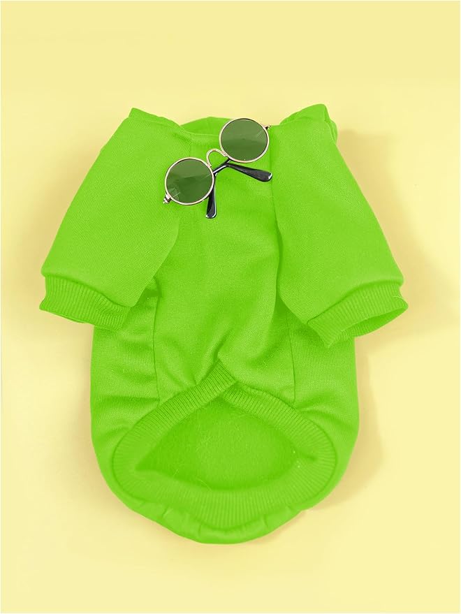 QWINEE 3Pcs Dog Hoodie Cat Apparel Dog Custume Set with Necklace and Sunglasses Pet Clothes for Puppy Small Medium Dogs Cats Green X-Large