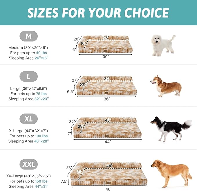 Cute Dog Bed, Faux Rabbit Fur Orthopedic Foam Dog Bed with Sides, Removable Washable Cover & Waterproof Lining, Comfortable Pet Couch for Medium Dogs, Tie-Dye Brown (36" L x 20" W x 6" Th)