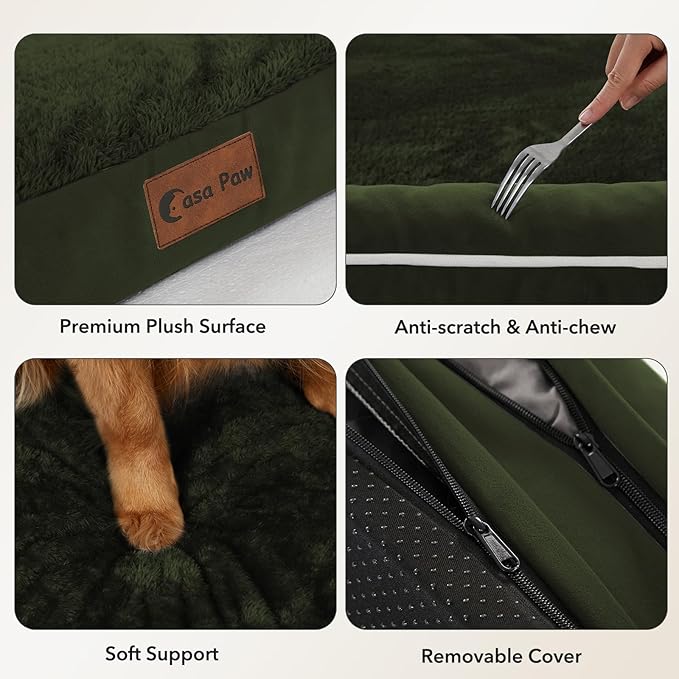 Orthopedic Dog Beds for Large Sized Dogs, Waterproof Egg Crate Foam Large Dog Couch Beds with Comfy Bolster 36x27Inch, Washable Pet Beds with Removable Cover and Nonskid Bottom, Olive Green