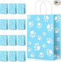 Blulu 20 Pcs Puppy Dog Paw Gift Bags with Paper Twist Handles, Dog Gift Paper Paw Treat Goodie Bags for PET Treat Party Favor, 6.3 x 3.1 x 8.6 Inch(Blue Backing)