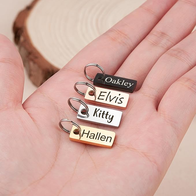 Anavia Small Size Dog Cat ID Tags, Small/XS Personalized Color Plated Stainless Steel Puppy Kitten Name Tags, Customized Engraved Nameplate Pet Collar Tag (Rainbow, XS-Rectangle)