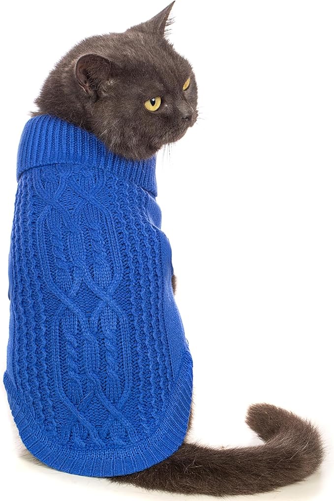 Stretchy Cat Sweater - 17 Colors & 6 Sizes | Snug Winter-Ready Knit for Boy/Girl Cats & Kittens(Dark Blue, Large)