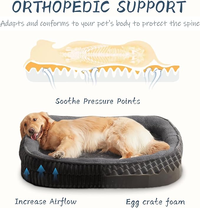 Orthopedic Dog Bed for Medium, Large Dogs Breeds, High Density Egg Crate Foam Dog Sofa Beds with Four Sided Bolster,Oval Kennel Bed, Pet Couch Bed,Removable Washable Cover& Non-Slip Bottom