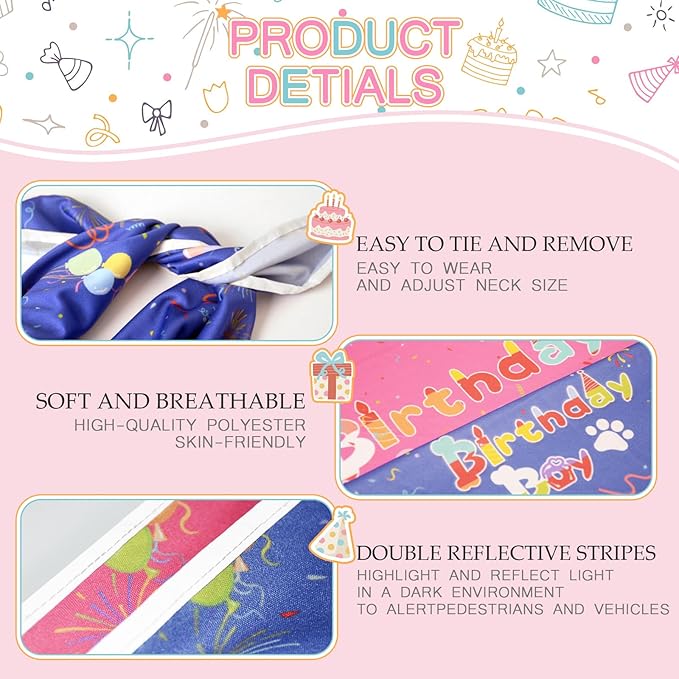 Birthday Dog Bandanas Girl,Pink Reflective Dogs Scarfs for Birthday Party Decorations Supplies for Dogs Pet Accessories,Cat Dogs Triangle Pet Scarves for Medium Dogs Outfit,M