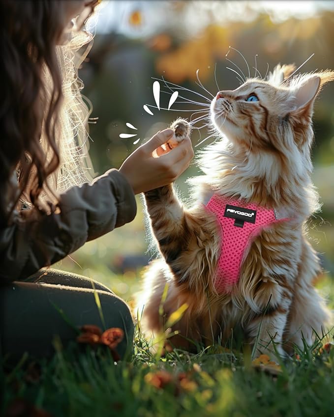 FAYOGOO Cat Harness, Cat Leash and Harness Set for Walking Escape Proof, Harness for Small Cats/Small Dogs, Large Kitten/Puppy Harness and Leash, Harness for Cats S-XXL(Pink, XX-Large)