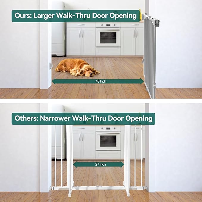 Babelio Baby Gate for Stairs & Doorways, 26-43" W 34" H Extra Tall| No Bottom Bar| Easy Installation| One-Handed Operation| Auto-Close| Hardware Mount (Drill Needed) Safety Dog/Pet Gate Indoor (Grey)