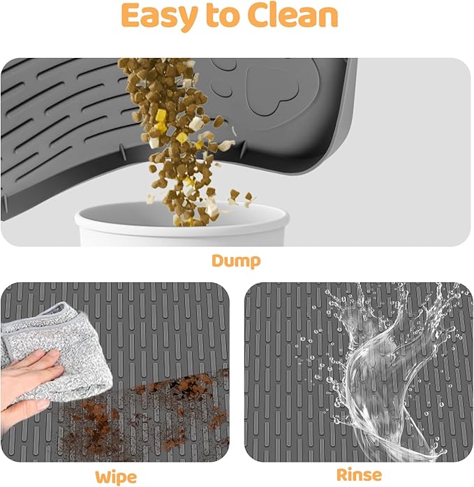 Cat Food Mat, 57" x 40" Extra Large Silicone Pet Feeding Mat with Raised Edge Pet Placemat for Food and Water Bowl Non-Slip, Easy to Clean, Floor Protection (Dark Grey)