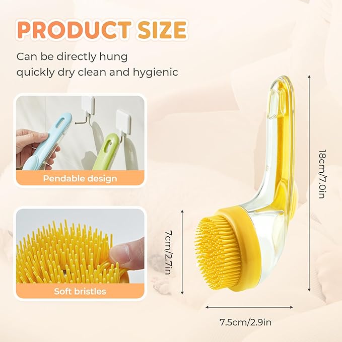 Pet Bath Brush, 2025 New 2 in 1 Dog Bath Brush with Built-in Shampoo Dispenser, Pet Wash Brush for Bathing Dog Grooming Massage Brush for Long Short Haired Dogs Cats Shower (Blue, Fine teeth)