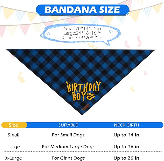 EXPAWLORER Dog Birthday Party Supplies - Dog Birthday Bandana Scarf and Party Hat with Numbers Boy Girl Pet Bow Tie, Cute Outfit for Small Medium Large Dogs (X-Large)