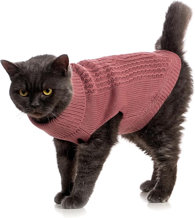 Stretchy Cat Sweater - 17 Colors & 6 Sizes | Snug Winter-Ready Knit for Boy/Girl Cats & Kittens (Maple Leaf Red, X-Small)