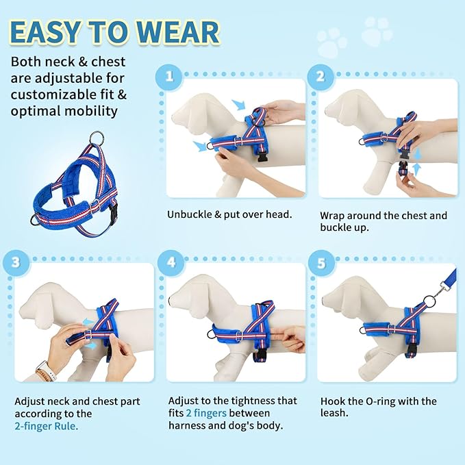 SlowTon No Pull Small Dog Harness and Leash Set, Puppy Soft Vest Harness Neck & Chest Adjustable, Reflective Lightweight Harness & Anti-Twist Pet Lead Combo for Small Medium Dogs (DB-Front Clip, XS)