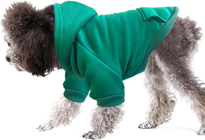 Jecikelon Winter Dog Hoodie Sweatshirts with Pockets Warm Dog Clothes for Small Dogs Chihuahua Coat Clothing Puppy Cat Custume (Green, X-Large)