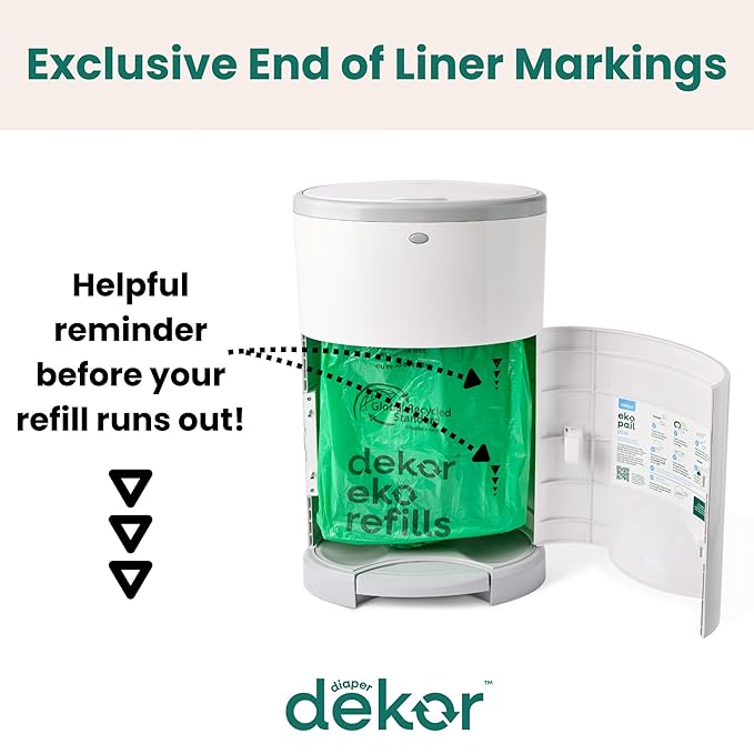 Diaper Dekor CLASSIC Diaper Pail Refills | 4 Count Unscented | Exclusive End-of-Liner Marking | Thick Quick & Easy to Replace | Most Economical Refill System | for Original and Eko Style Pails
