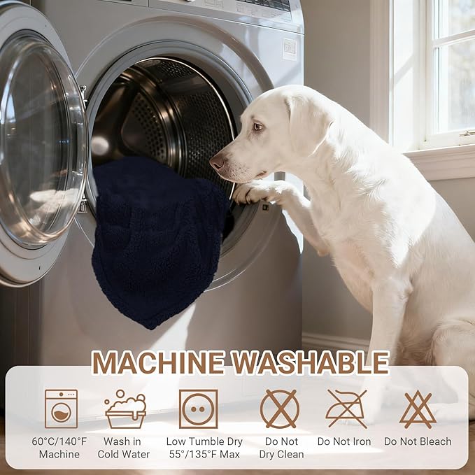 Waterproof Dog Blanket for Medium Dogs - Reversible Washable Pet Blanket, Soft Sherpa Fleece Furniture Protector, Cat Throw Bed Couch, Navy, 30"x40"