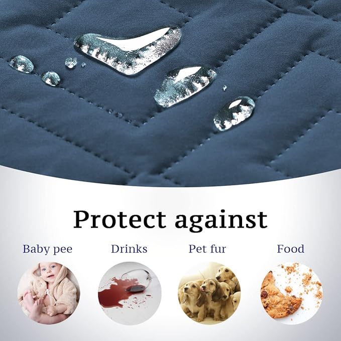 H.VERSAILTEX Reversible Sofa Slipcover Furniture Protector Water Resistant 2 Inch Wide Elastic Straps Sofa Cover Couch Covers Pets Kids Fit Sitting Width Up to 66" (Sofa: 75" x 110", Dark Blue/Beige)