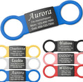 Anavia Slide On Silent Pet ID Tags, S/M/L/XL Personalized Black Stainless Steel Colored Silicone Cat Dog Name Tag, Customized Engraved Nameplate, Quiet Chew-Proof Pet Collar Tag (Blue, X-Large)
