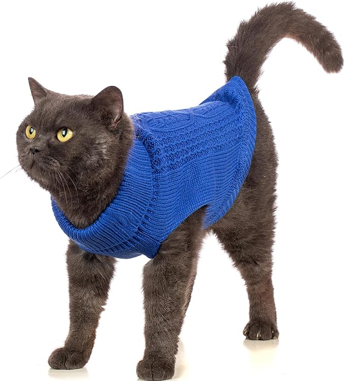 Stretchy Cat Sweater - 17 Colors & 6 Sizes | Snug Winter-Ready Knit for Boy/Girl Cats & Kittens(Dark Blue, X-Small)