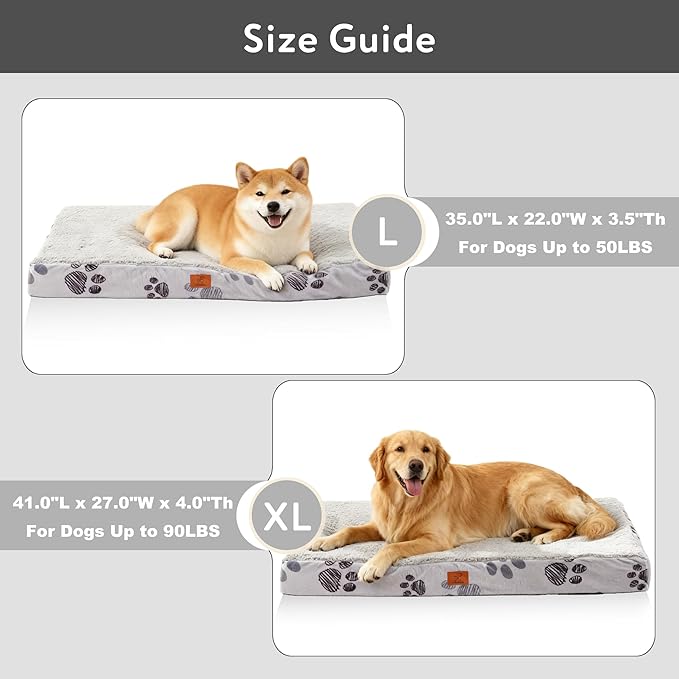 Waterproof Orthopedic Dog Bed for Large Medium Sized Dogs 35x22 Inch - Egg Crate Foam Pet Crate Bed with Removable Washable Cover, Plush Top Anti-Slip Bed Mat, Christmas Red