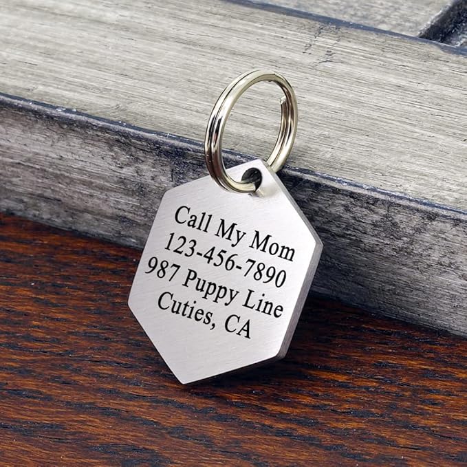 Ultra Joys Stainless Steel Pet ID Tag Dog Name Tags Personalized Front and Back Engraving, Customized Cat Tags, Optional Engraved on Both Sides, Hexagon Vine Design, Silver Small, Silver-hexagon-vine