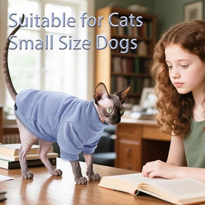 Fleece Sphynx Cat Clothes Soft Hairless Cat Clothes Pullover Cat Sweater for Chihuahua All Season Light and Warm Kitten Cloth for Cats Only Puppy Clothes Small Dog Sweater (Purple, X-Large)