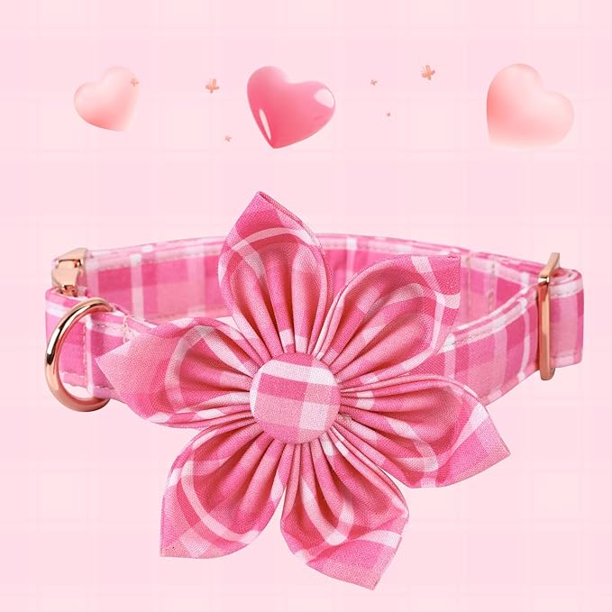 Lionheart Glory Dog Collar, Pink Dog Collar with Flower, Cute Floral Pattern Pet Collar Adjustable Pet Collar for Medium Dogs