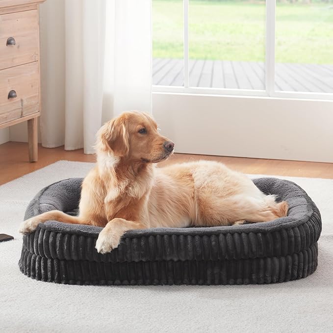 Orthopedic Dog Bed for Medium Dogs Breeds, High Density Egg Crate Foam Dog Sofa Beds,Oval Kennel Bed, Pet Couch Bed with Four Sided Bolster, Removable Washable Cover& Non-Slip Bottom