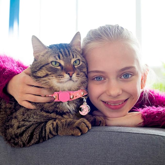 2Pcs Breakaway Cats Collars Cat Collars for Boy & Girl Cats Adjustable Kitten Collars with Bell,Pink+Purple,7"-10.7"