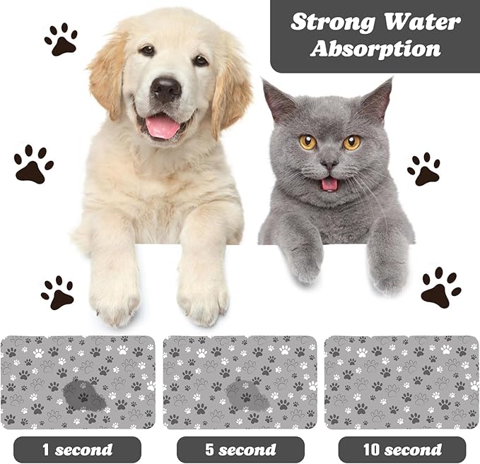 Dog Food Mat, Absorbent Water Bowl Mats Cat Pet Feeding Placemats Light Gray 17 * 30 inch