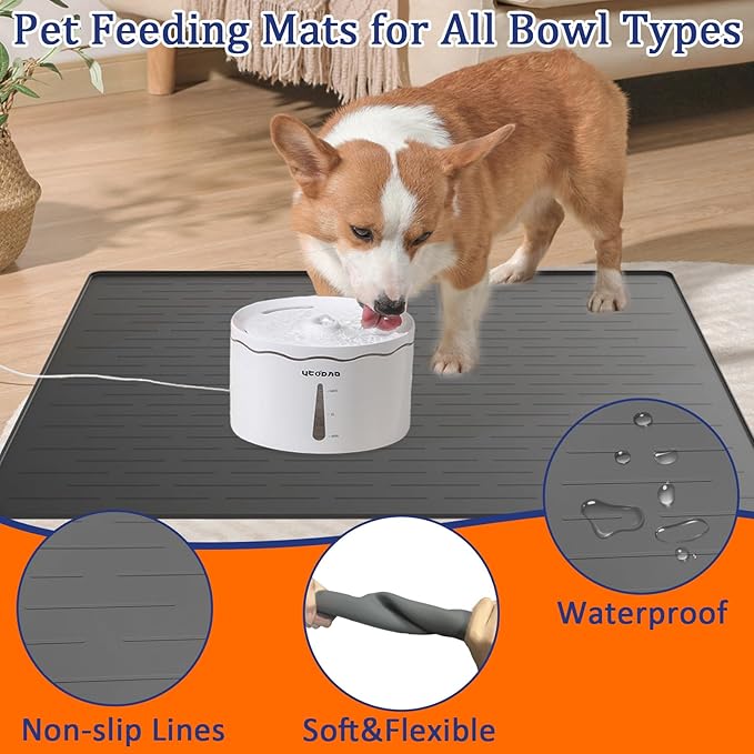 48"x32" Extra Large Pet Food Mat, 1.5MM Super Thick Silicone Dog Mats for Food and Water, XXXL Nonslip Pet Feeding Mats for Floors,Dog Cat Bowl Mat with Raised Edges, Light Gray