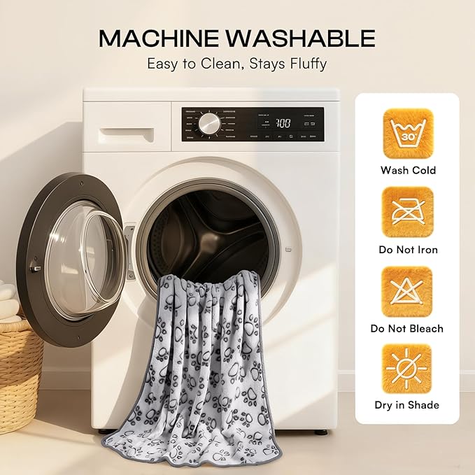 Luciphia Premium Soft Dog Blanket for Small Medium Large Dogs Washable 300GSM Fluffy Warm Fleece Puppy Cat Paw Print Pet Flannel Pcs2 Grey Paw L(41"x31")