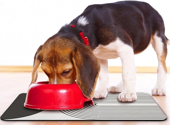 Dog Food Mats for Floors Waterproof, Cat Water Bowl Mats Pet Feeding Absorbent Mat Placemats for Food and Water Black Bohemia 24 * 32 inch