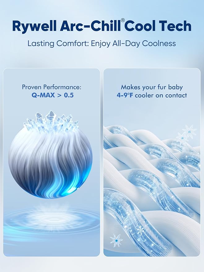 Rywell Dog Cooling Mat 2.0 - Elegant Grey Edition, 30 * 20 Thickened Cooling Pad for Dogs, Internal Waterproof & Endothermic Color-Changing Arc-Chill Cool Fiber (Q-Max>0.5) for Summer Comfort
