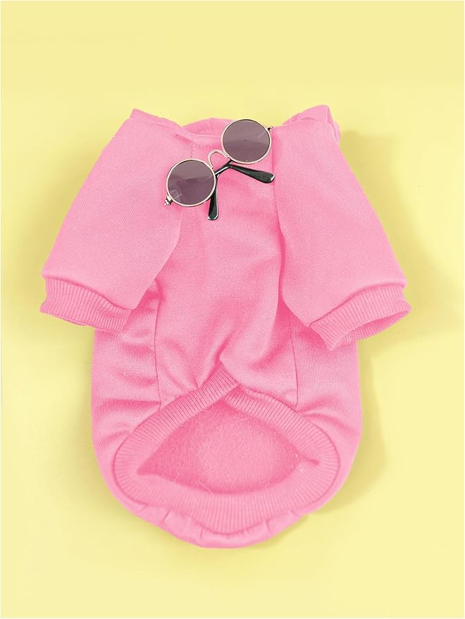 QWINEE 3Pcs Dog Hoodie Cat Apparel Dog Custume Set with Necklace and Sunglasses Pet Clothes for Puppy Small Medium Dogs Cats Light Pink Small