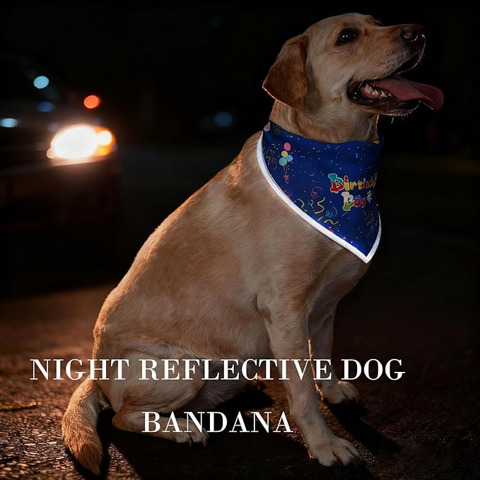 Birthday Dog Bandanas Boy,Blue Reflective Dogs Scarfs for Birthday Party Decorations Supplies for Dogs Pet Accessories,Cat Dogs Triangle Pet Scarves for Medium Dogs Outfit,M