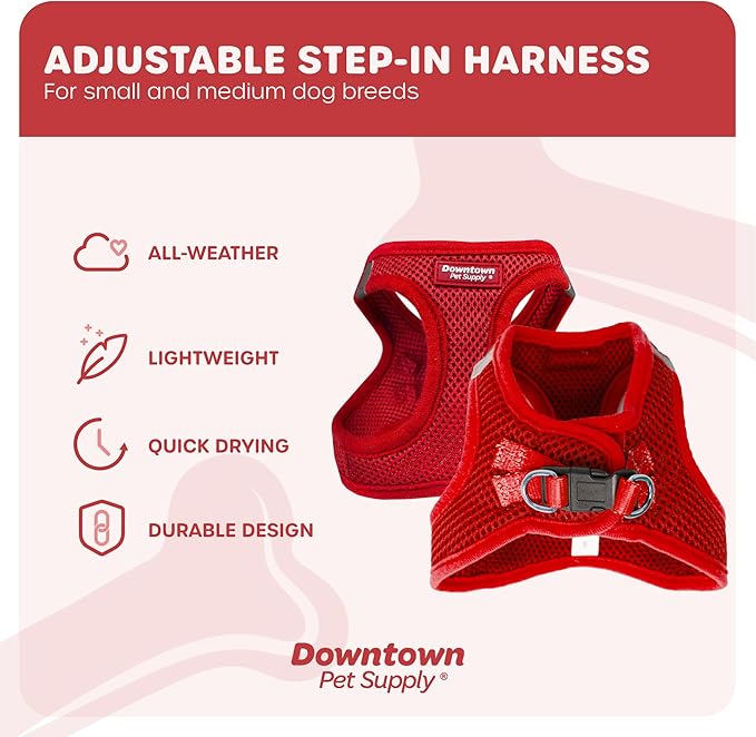 Downtown Pet Supply Step-in Dog Harness – No Pull, Adjustable Padded Mesh with Reflective Trim, Secure Buckle Strap – Comfortable & Breathable Small Dog Harness, Small, Red