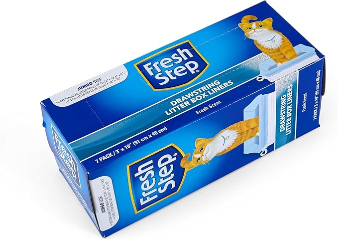 Fresh Step Jumbo Drawstring Cat Litter Box Liners, Scented Heavy Duty Kitty Litter Bags for X-Large Oval or Rectangle Pans, Helps Contain Mess for Easy Lift Out Cleanup, 36 x 19 in, 7 Count - 2 Pack