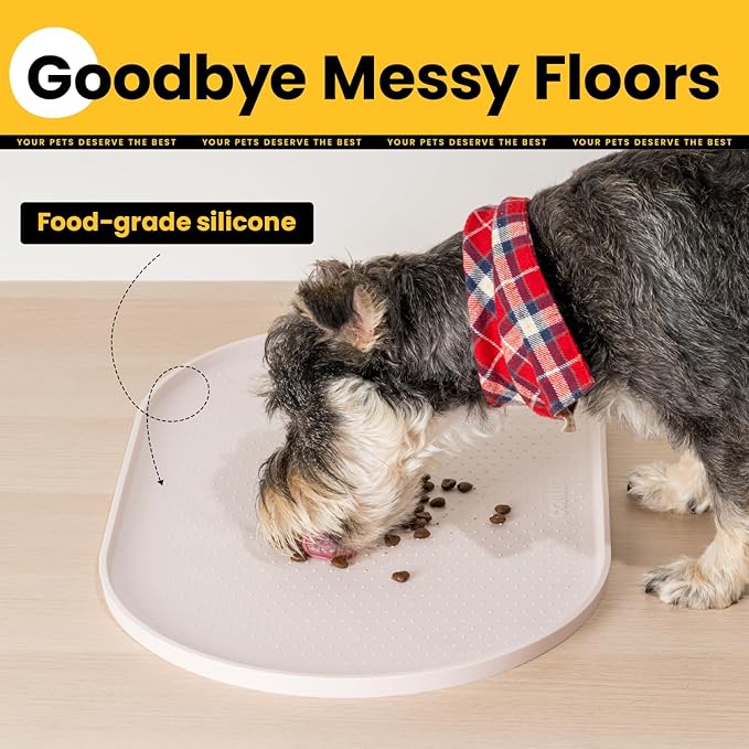 Dog Food Mat,1/2 Inch Raised Edges Cat Feeding Mat,BPA-Free Silicone Pet Mats for Floor Waterproof,Rubber Placemats for Food and Water Bowls(Natural Tan,18.9"x11.8")
