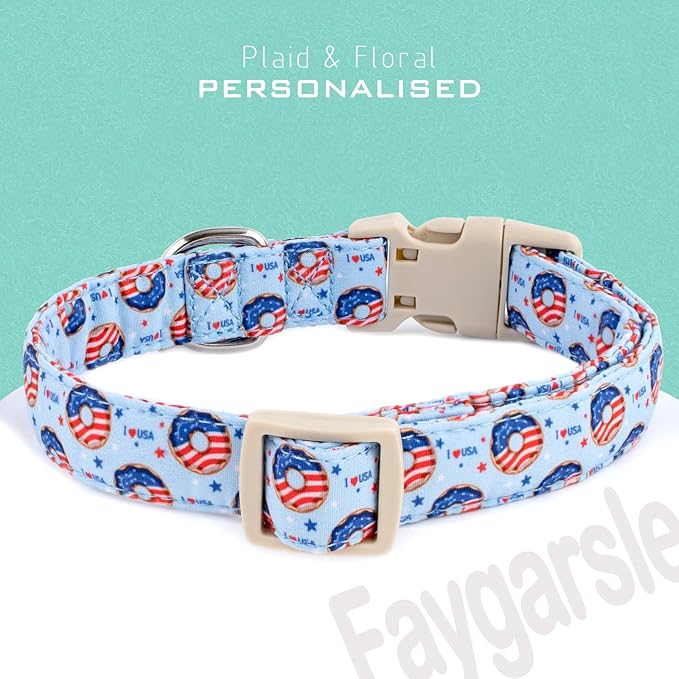 Faygarsle Patriotic Dog Collar, 4th of July Design, American Flag Pattern, Light Blue Summer Design for Small Medium Large Dogs XS
