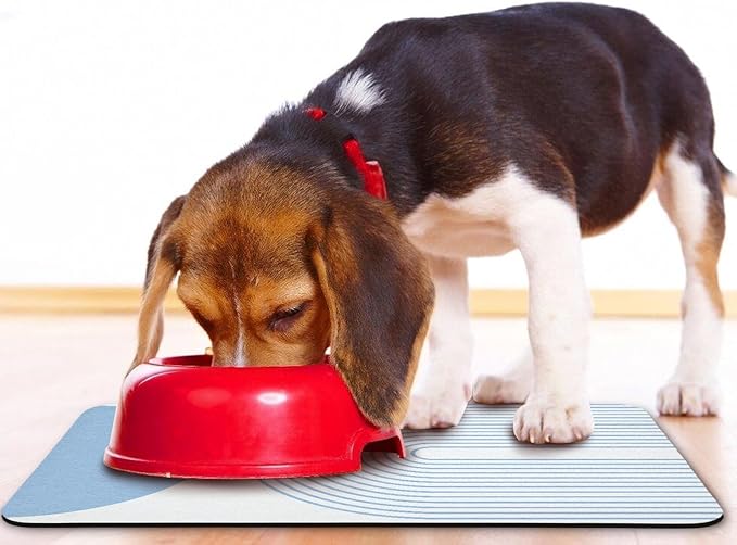 Dog Food Mats for Floors Waterproof, Cat Water Bowl Mats Pet Feeding Absorbent Mat Placemats for Food and Water Blue Bohemia 12 * 20 inch