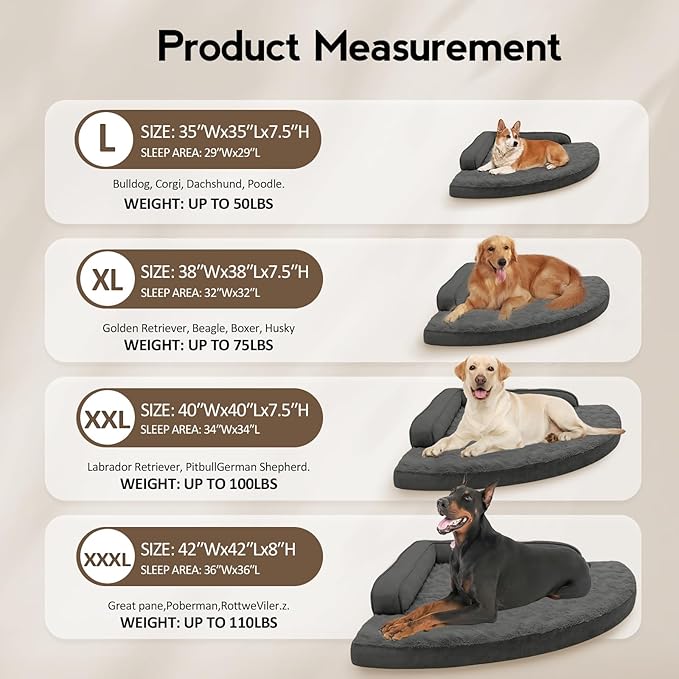 Large Orthopedic Dog Bed with Sides Big Dog Beds with Removable Washable Cover Non-Slip Waterproof Pet Bed for Medium Large Dogs - Dark Grey L