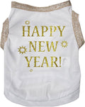 Petitebella Bling Happy New Year Puppy Dog Shirt (White/Gold, XX-Large)