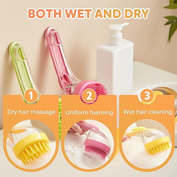 Pet Bath Brush, 2025 New 2 in 1 Dog Bath Brush with Built-in Shampoo Dispenser, Pet Wash Brush for Bathing Dog Grooming Massage Brush for Long Short Haired Dogs Cats Shower (Green, Coarse teeth)