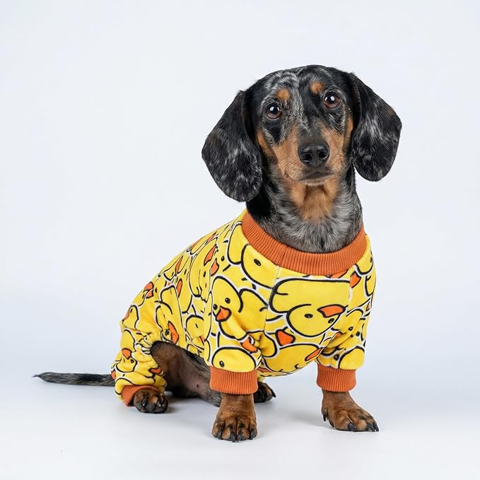 Fitwarm Funny Duck Dog Pajamas, Dog Winter Clothes for Small Dogs Girl, Lightweight Velvet Pet Jumpsuit, Cat Onesie, Yellow, XL