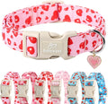Valentines Dog Collar, Cute Pink Dog Collar with Red Heart Printed, Comfortable Girl Puppy Collar with Quick Release Plastic Buckle, Medium