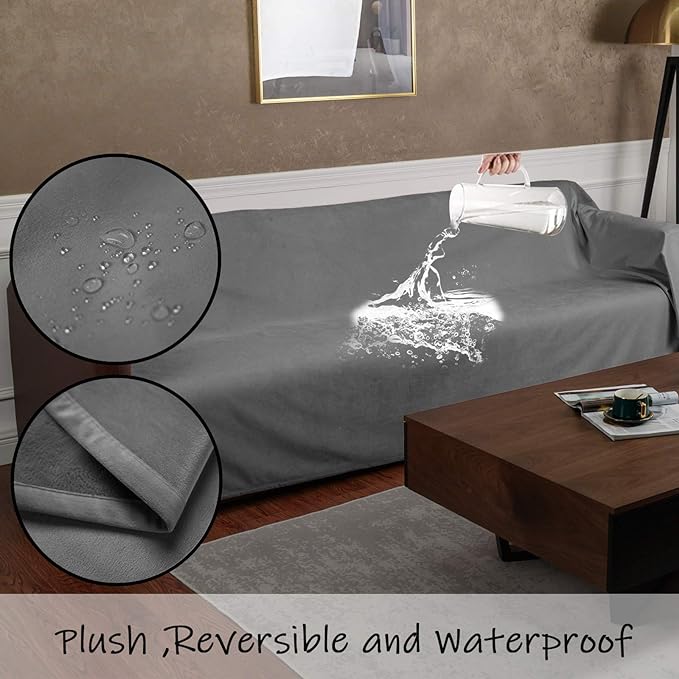 Ameritex Pet Bed Blanket Reversible 100% Waterproof Velvet Super Soft for Sofa and Bed (82x82 Inches, Light Grey+Grey)
